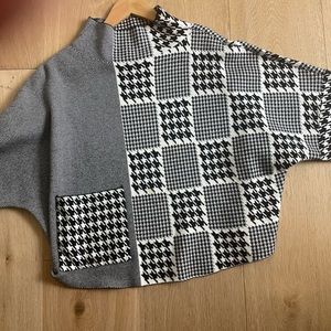 Joseph Ribkoff Houndstooth Sweater S Mock Neck 3/4 Sleeve New Black/Whi